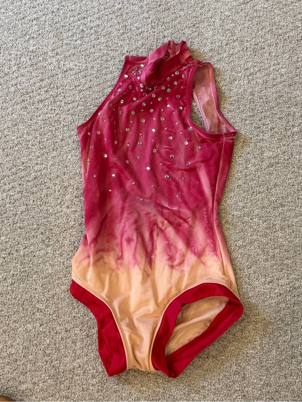 Girls Pink Ombre Rhinestone Gymnastics Leotard